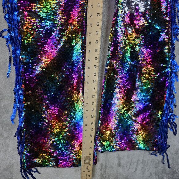 Nasty Gal Pants Womens 10 Multicolor Sequin Flare Side Fringe Festival Party - Picture 8 of 11